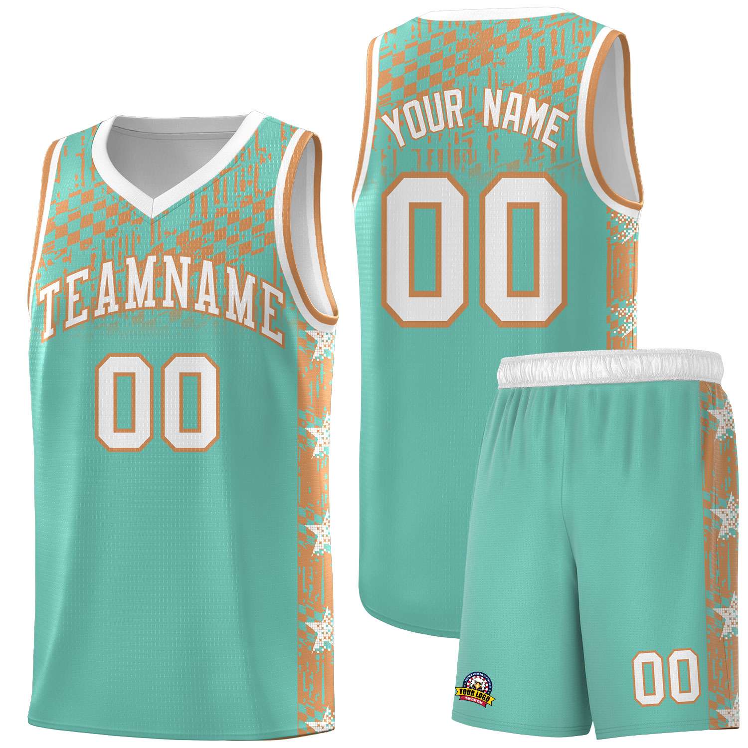 Custom Bright Green Mosaic Stars Pattern Sports Uniform Basketball Jersey