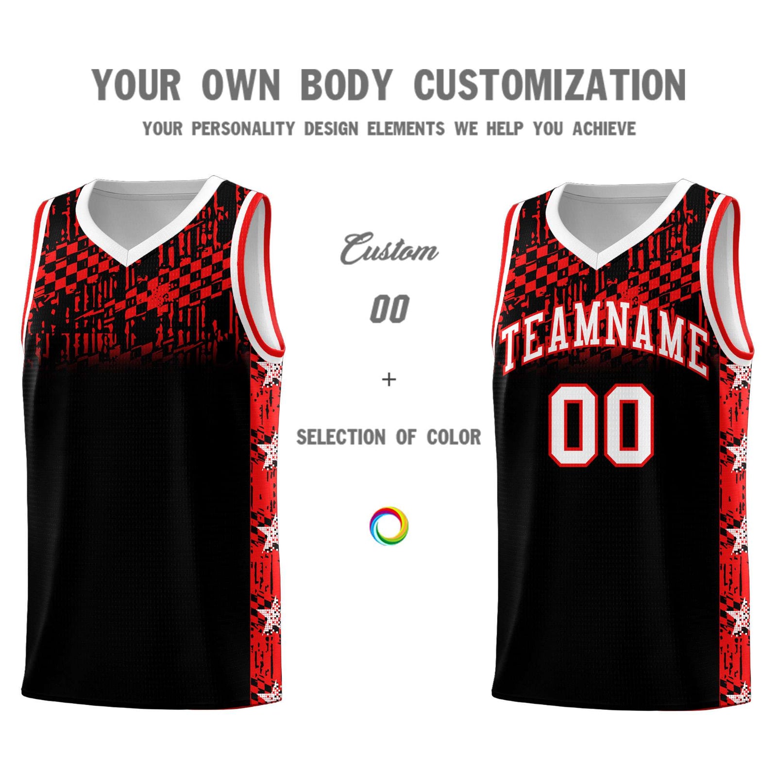 Custom Black Mosaic Stars Pattern Sports Uniform Basketball Jersey