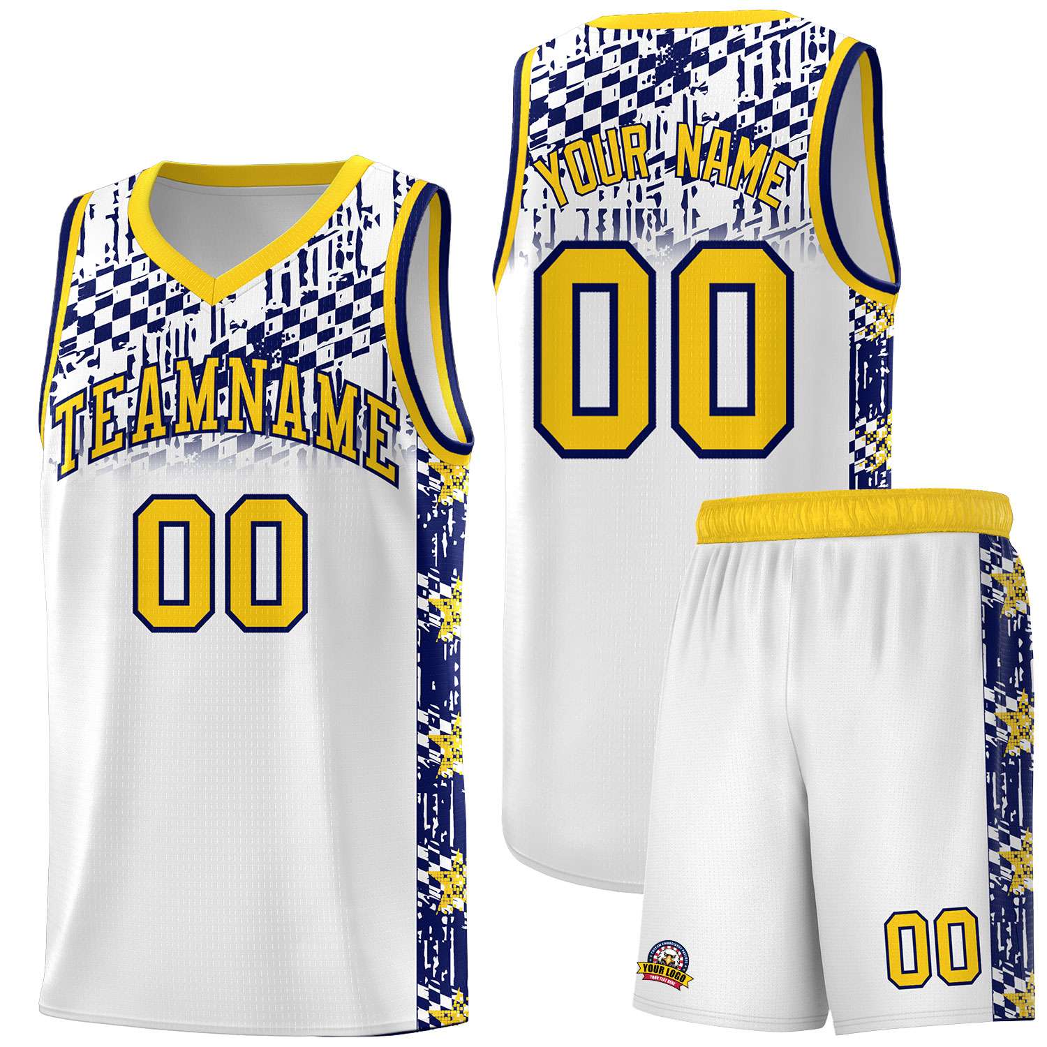Custom White Mosaic Stars Pattern Sports Uniform Basketball Jersey
