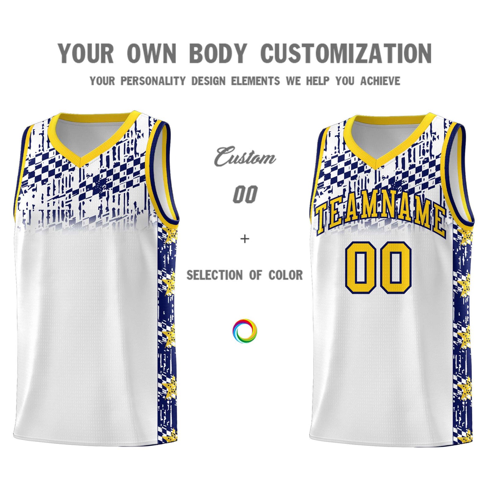 Custom White Mosaic Stars Pattern Sports Uniform Basketball Jersey