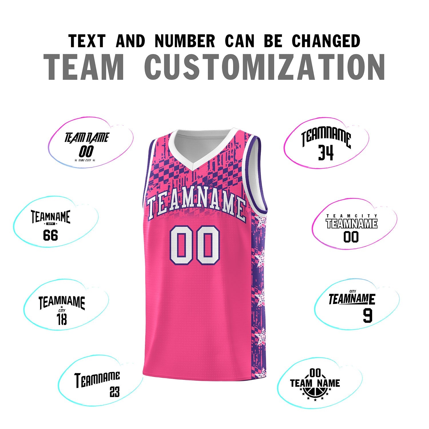 Custom Pink Mosaic Stars Pattern Sports Uniform Basketball Jersey