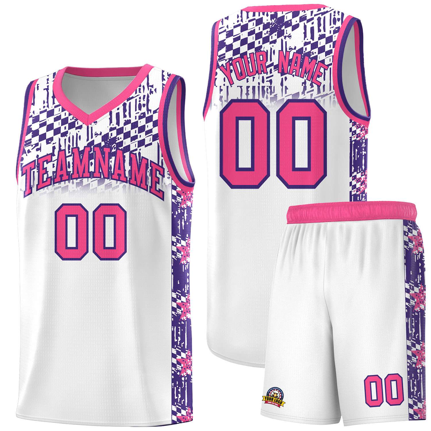 Custom White Mosaic Stars Pattern Sports Uniform Basketball Jersey