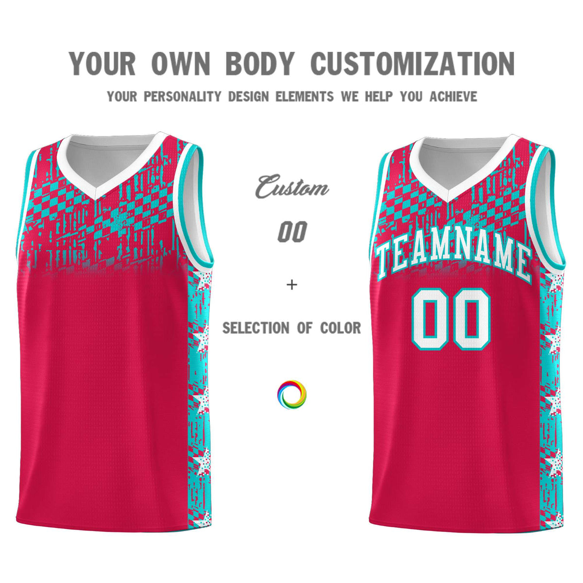 Custom Red Mosaic Stars Pattern Sports Uniform Basketball Jersey