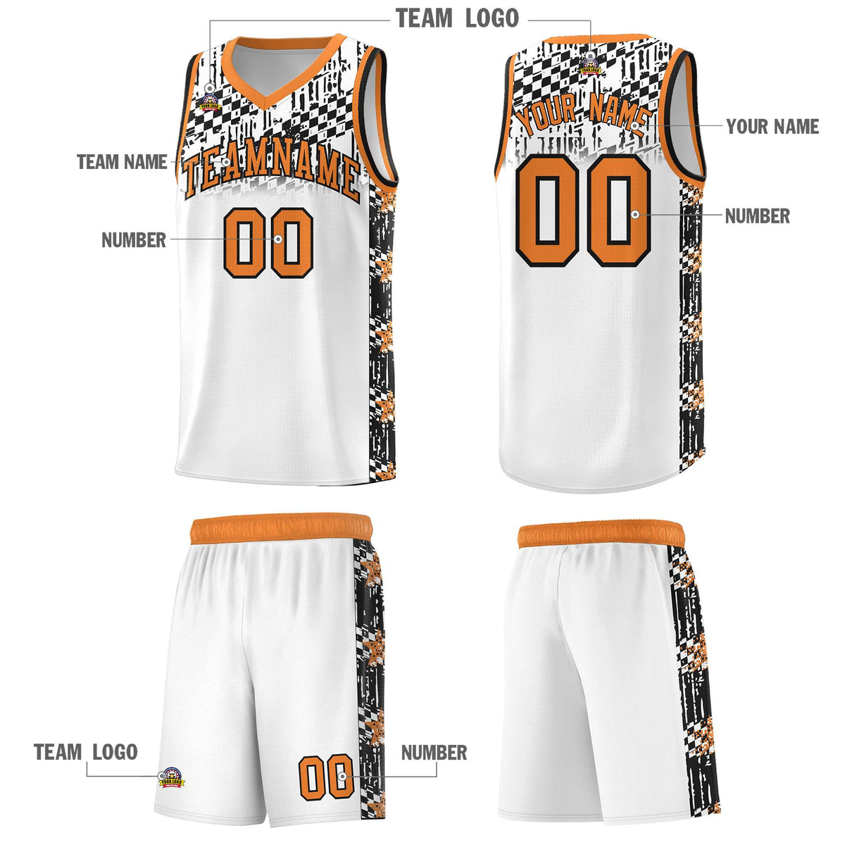 Custom White Mosaic Stars Pattern Sports Uniform Basketball Jersey