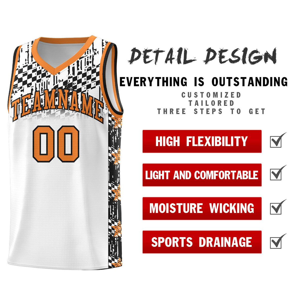 Custom White Mosaic Stars Pattern Sports Uniform Basketball Jersey