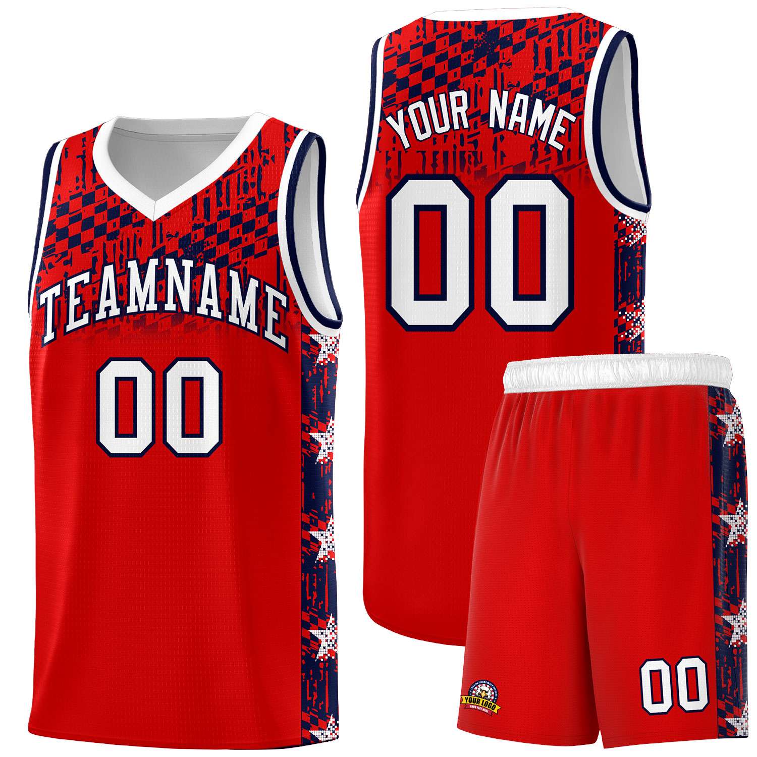 Custom Red Mosaic Stars Pattern Sports Uniform Basketball Jersey