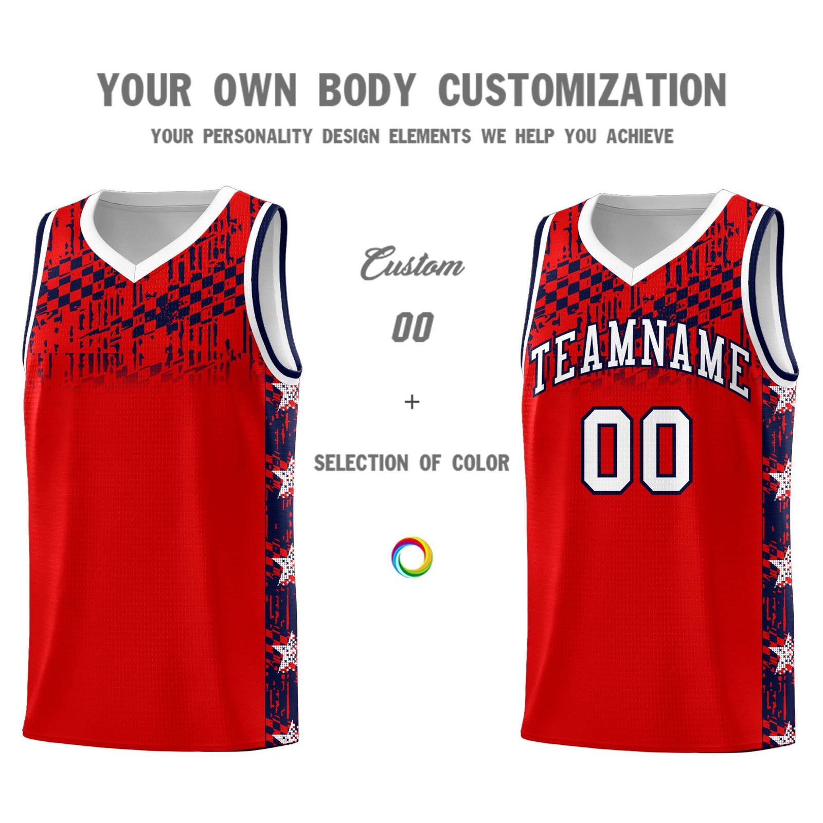 Custom Red Mosaic Stars Pattern Sports Uniform Basketball Jersey