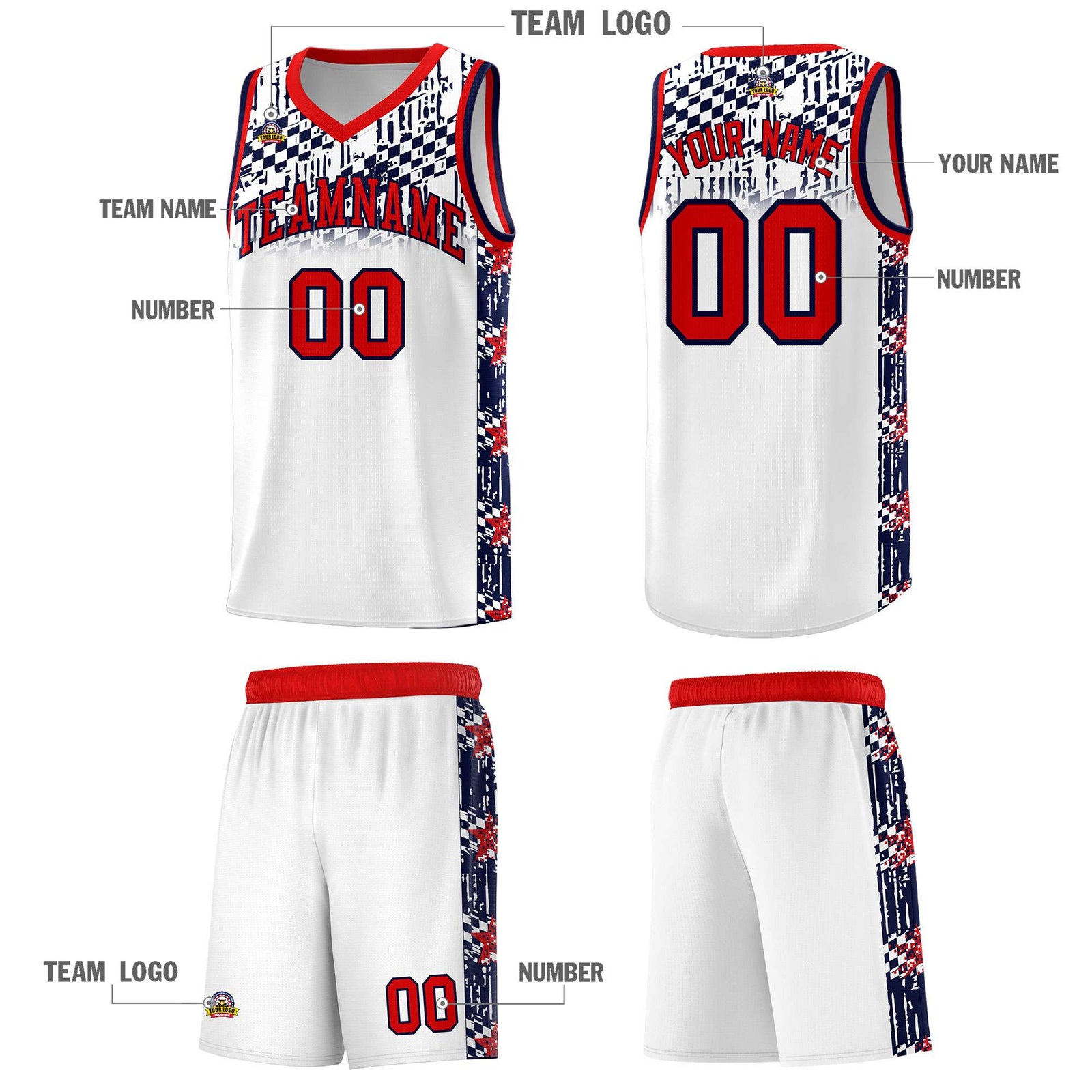Custom White Mosaic Stars Pattern Sports Uniform Basketball Jersey