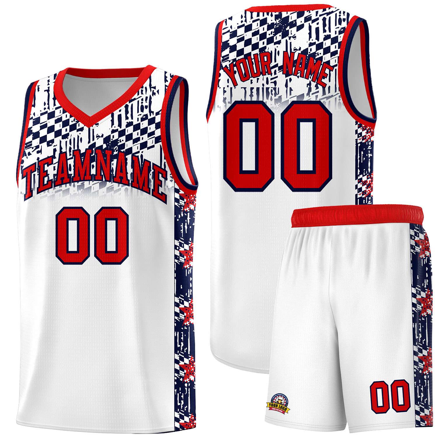 Custom White Mosaic Stars Pattern Sports Uniform Basketball Jersey