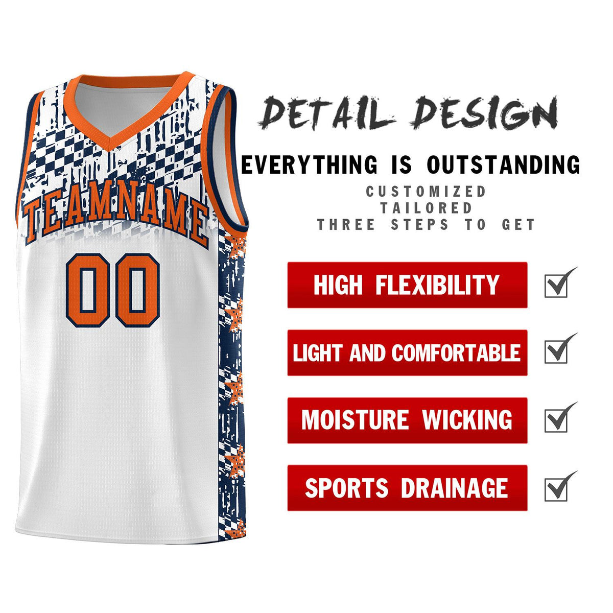 Custom White Mosaic Stars Pattern Sports Uniform Basketball Jersey