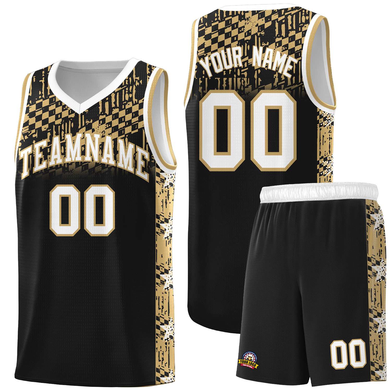 Custom Black Mosaic Stars Pattern Sports Uniform Basketball Jersey