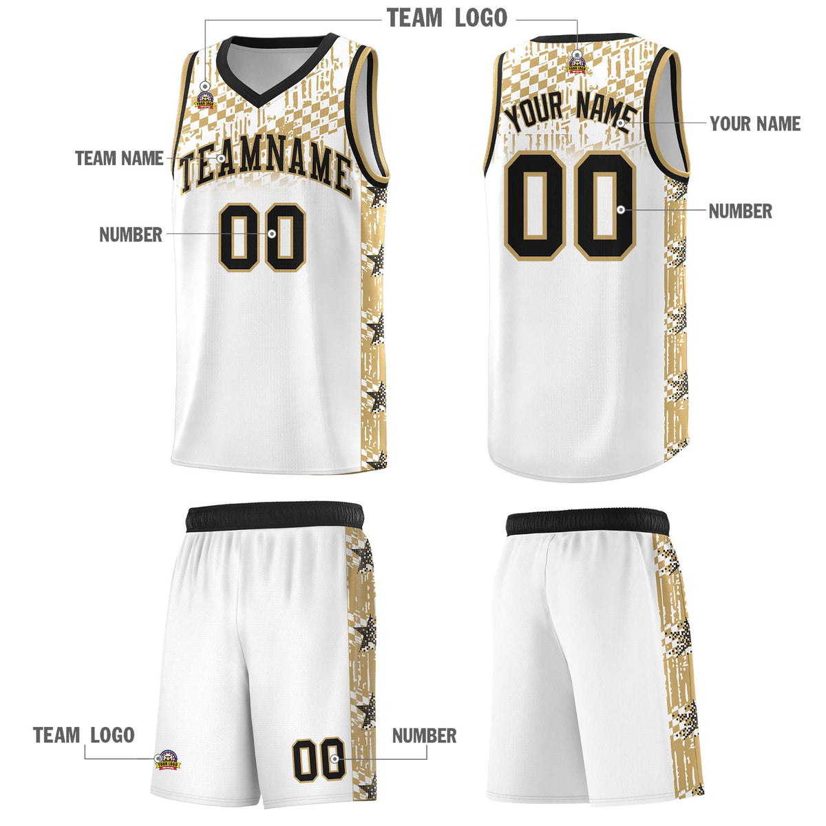 Custom White Mosaic Stars Pattern Sports Uniform Basketball Jersey