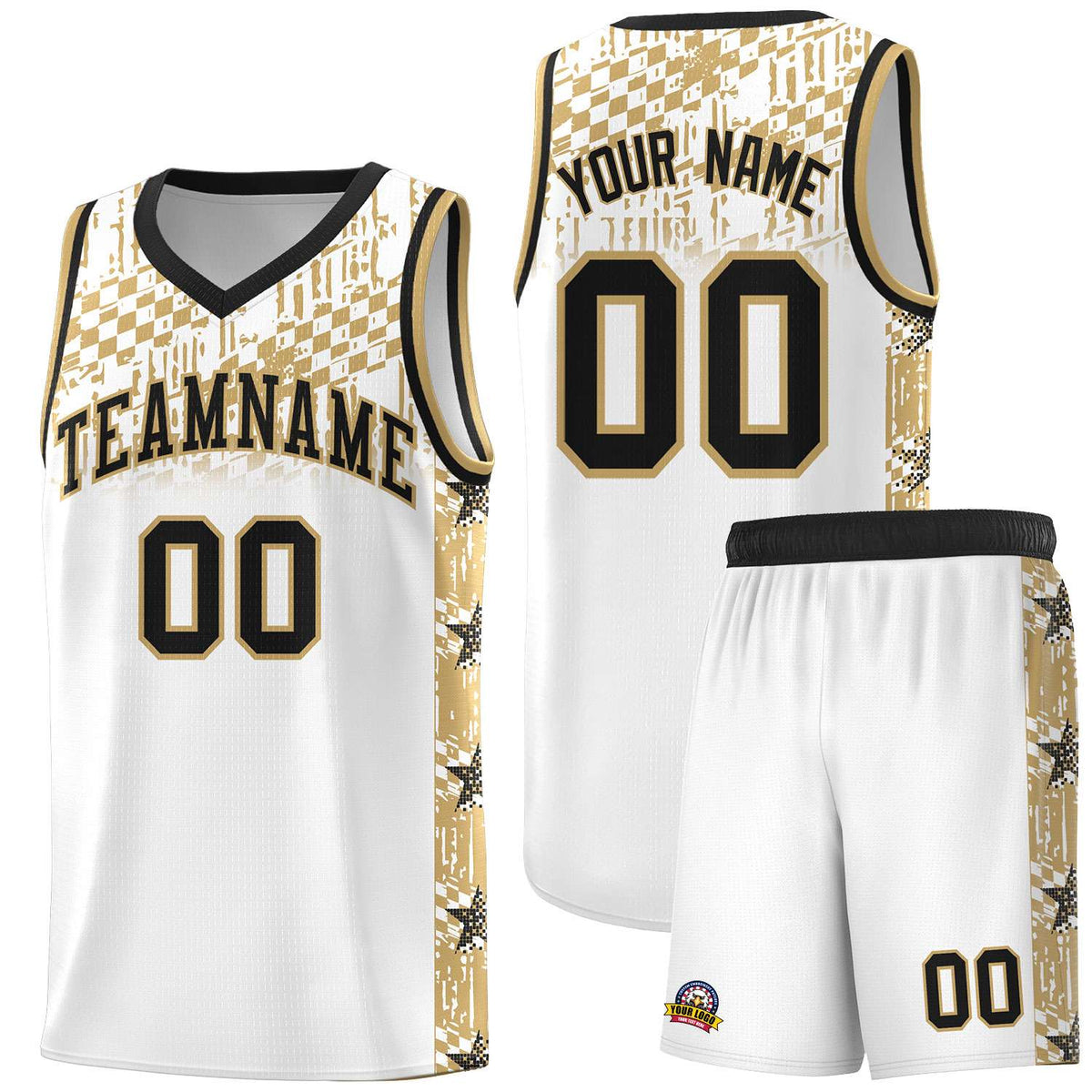 Custom White Mosaic Stars Pattern Sports Uniform Basketball Jersey