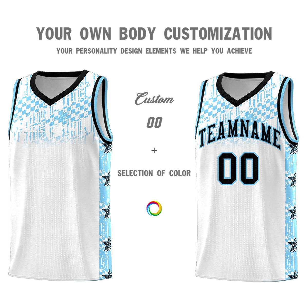 Custom White Mosaic Stars Pattern Sports Uniform Basketball Jersey