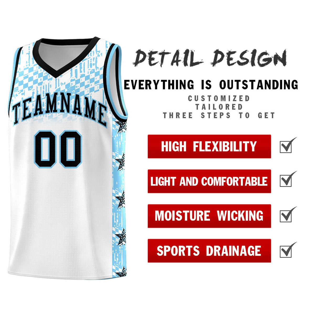 Custom White Mosaic Stars Pattern Sports Uniform Basketball Jersey