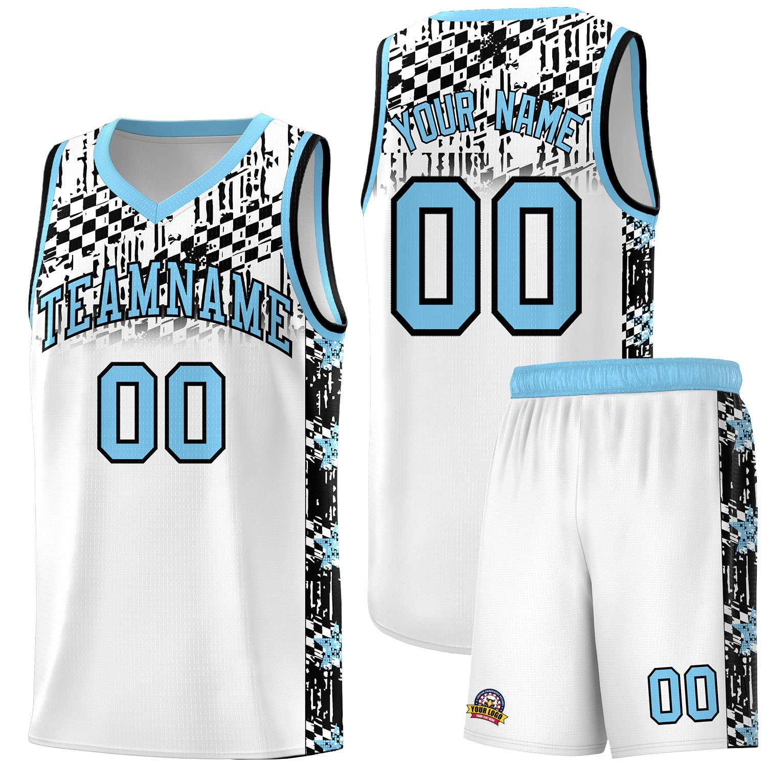 Custom White Mosaic Stars Pattern Sports Uniform Basketball Jersey