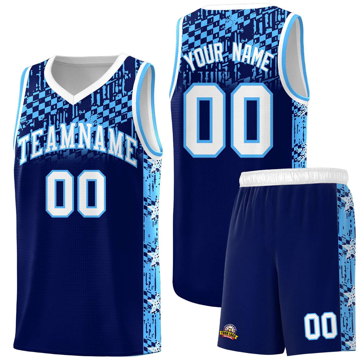 Custom Navy Mosaic Stars Pattern Sports Uniform Basketball Jersey