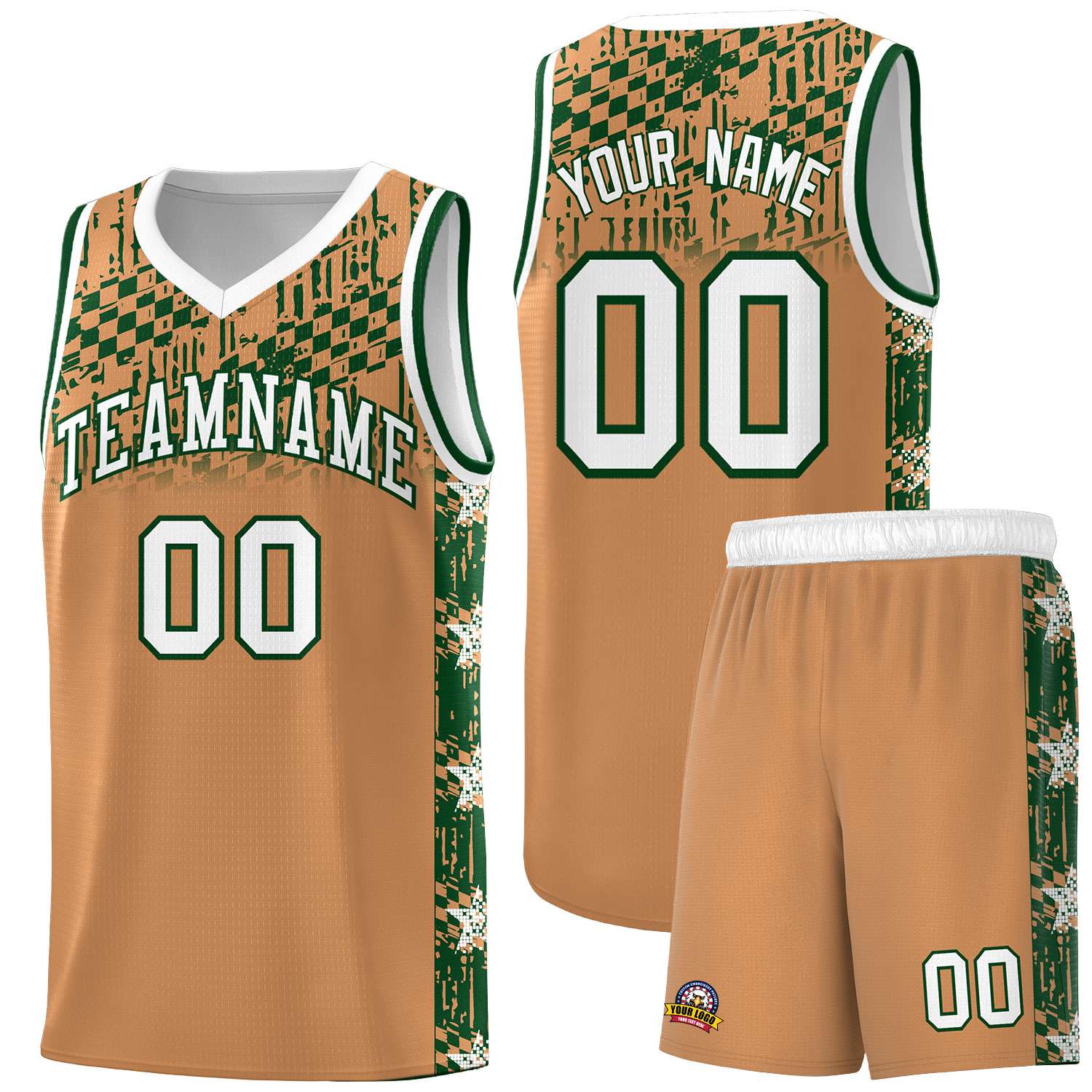 Custom Buckskin Brown Mosaic Stars Pattern Sports Uniform Basketball Jersey