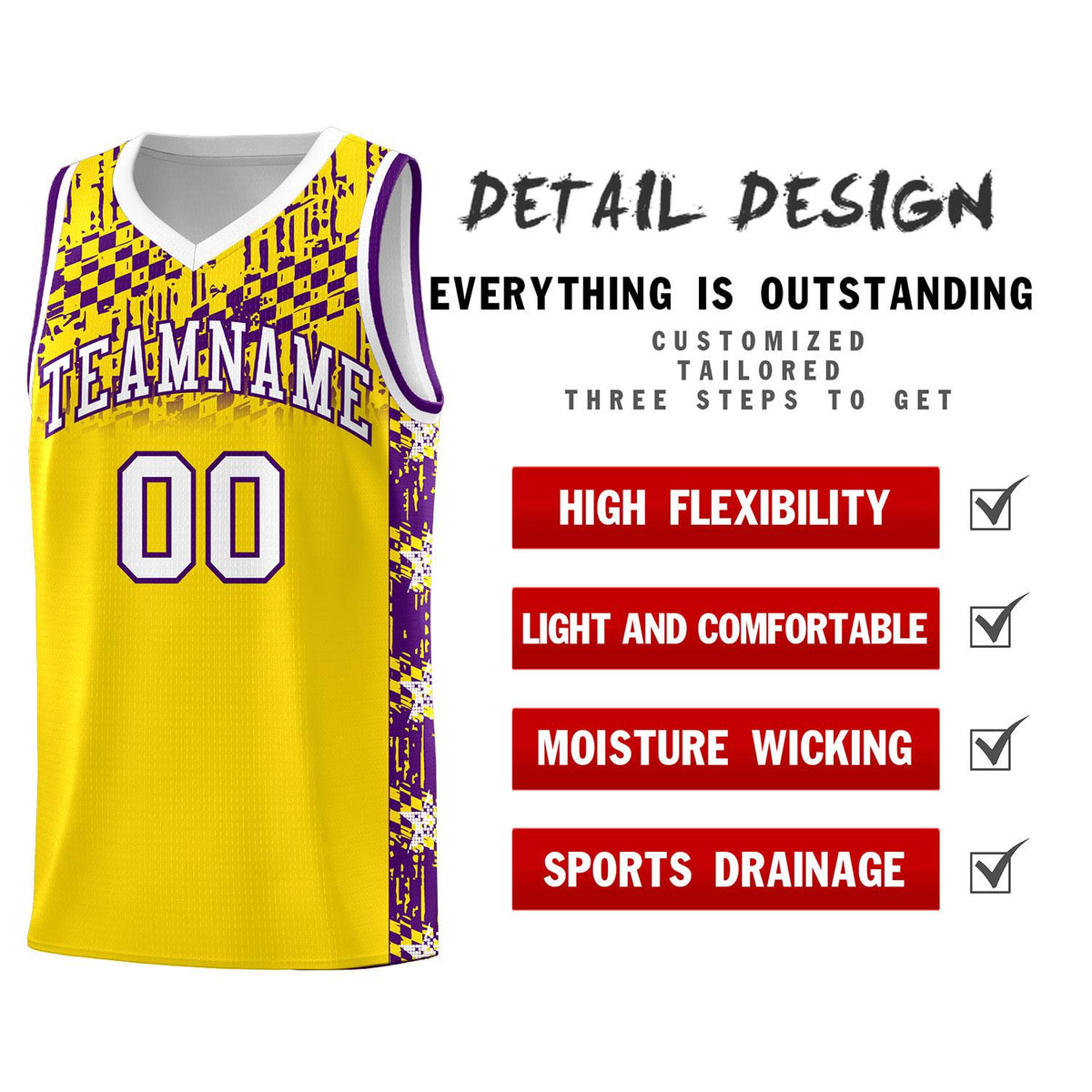 Custom Gold Mosaic Stars Pattern Sports Uniform Basketball Jersey
