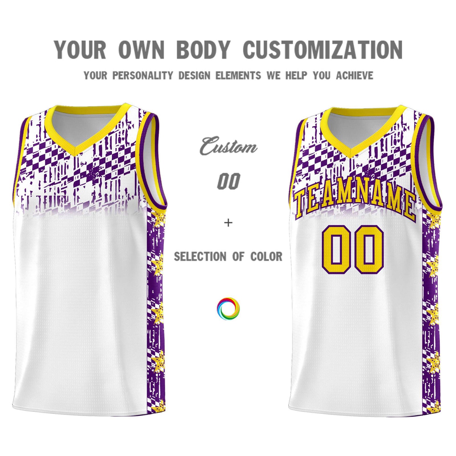 Custom White Mosaic Stars Pattern Sports Uniform Basketball Jersey