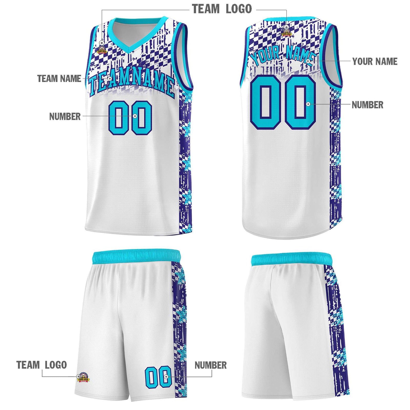 Custom White Mosaic Stars Pattern Sports Uniform Basketball Jersey