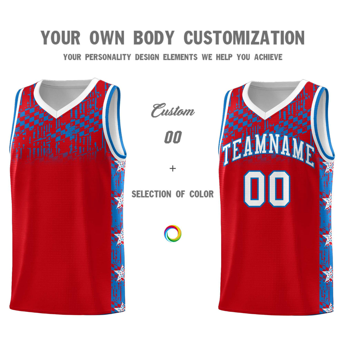 Custom Red Mosaic Stars Pattern Sports Uniform Basketball Jersey