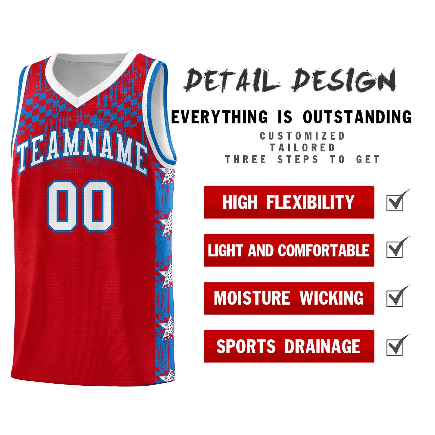 Custom Red Mosaic Stars Pattern Sports Uniform Basketball Jersey