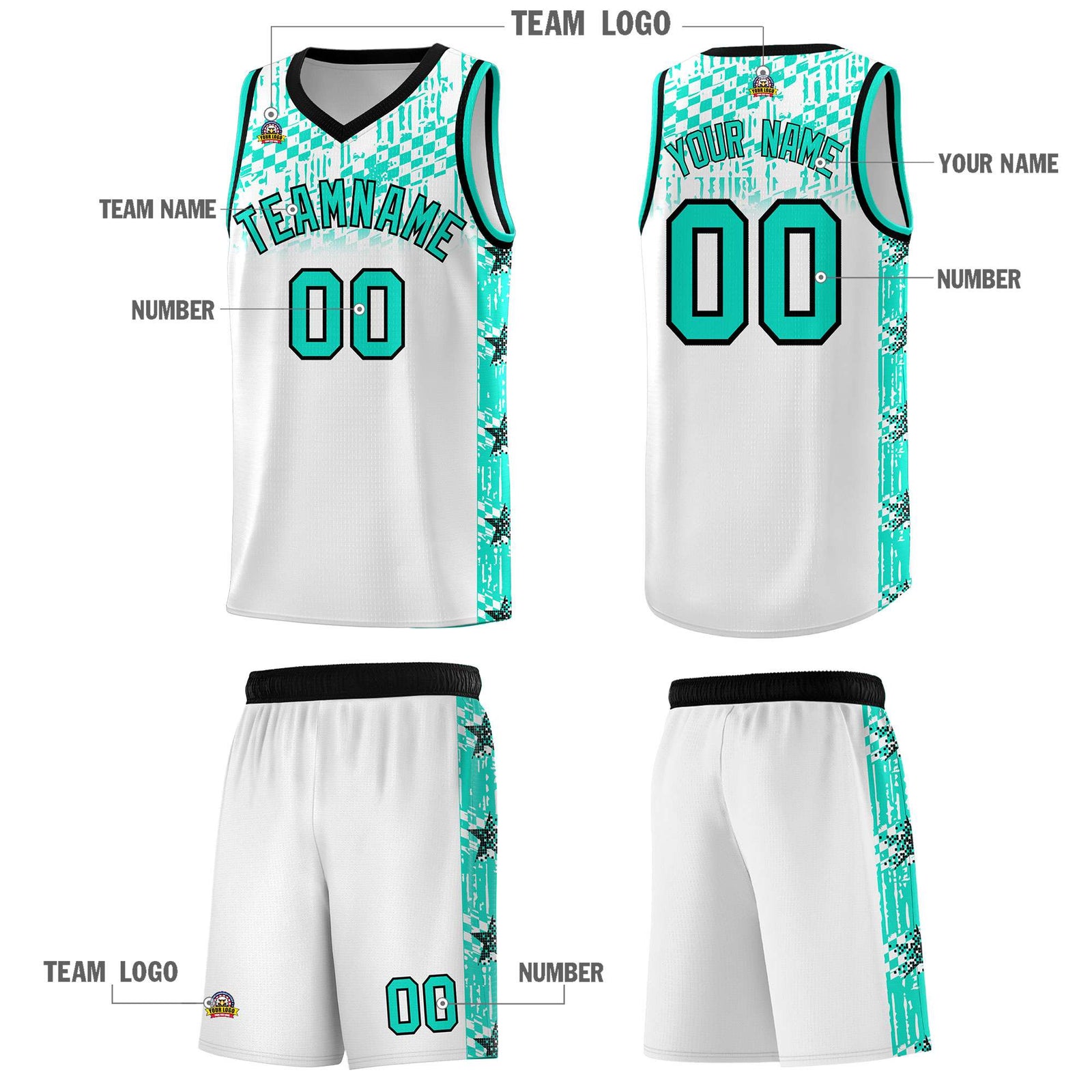 Custom White Mosaic Stars Pattern Sports Uniform Basketball Jersey