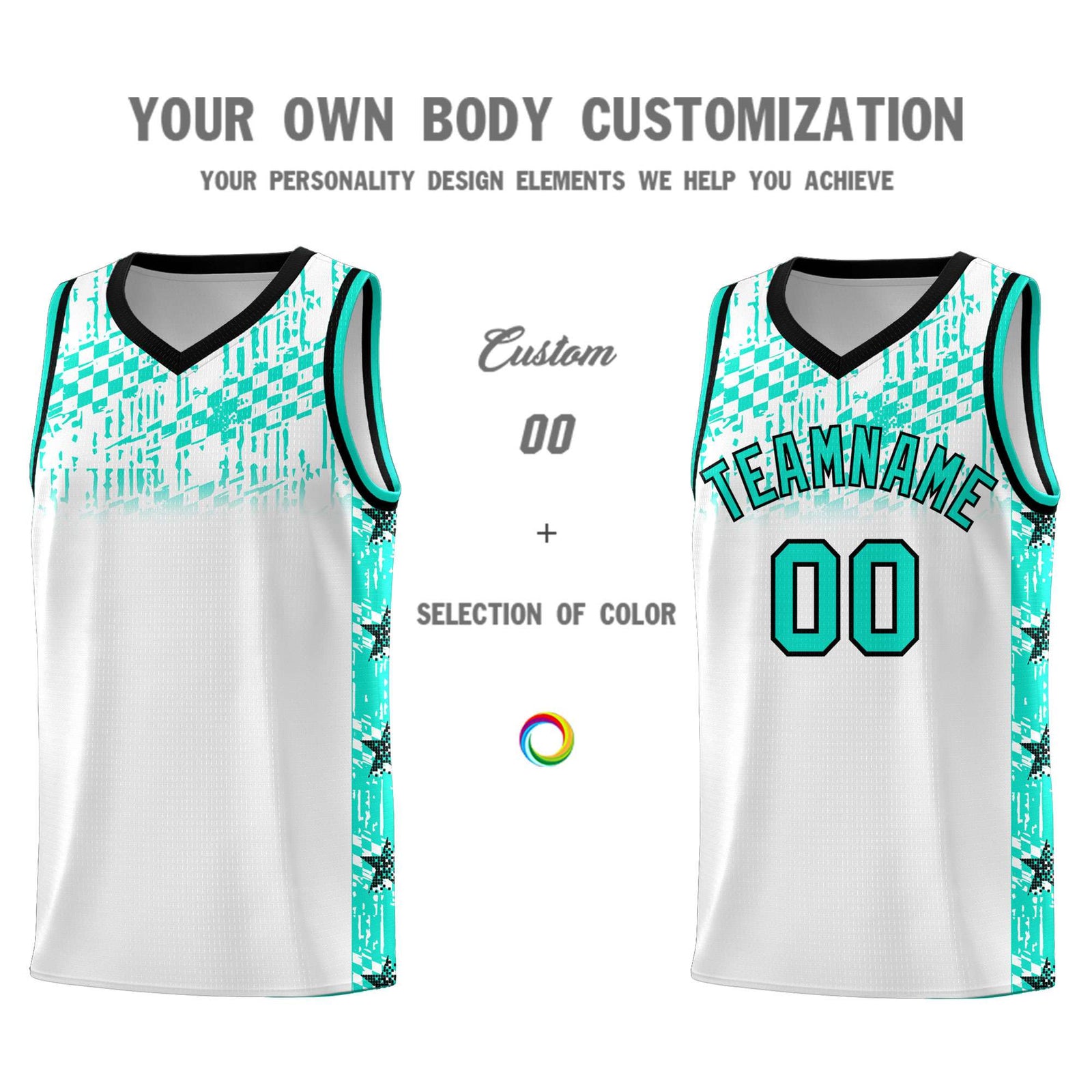 Custom White Mosaic Stars Pattern Sports Uniform Basketball Jersey