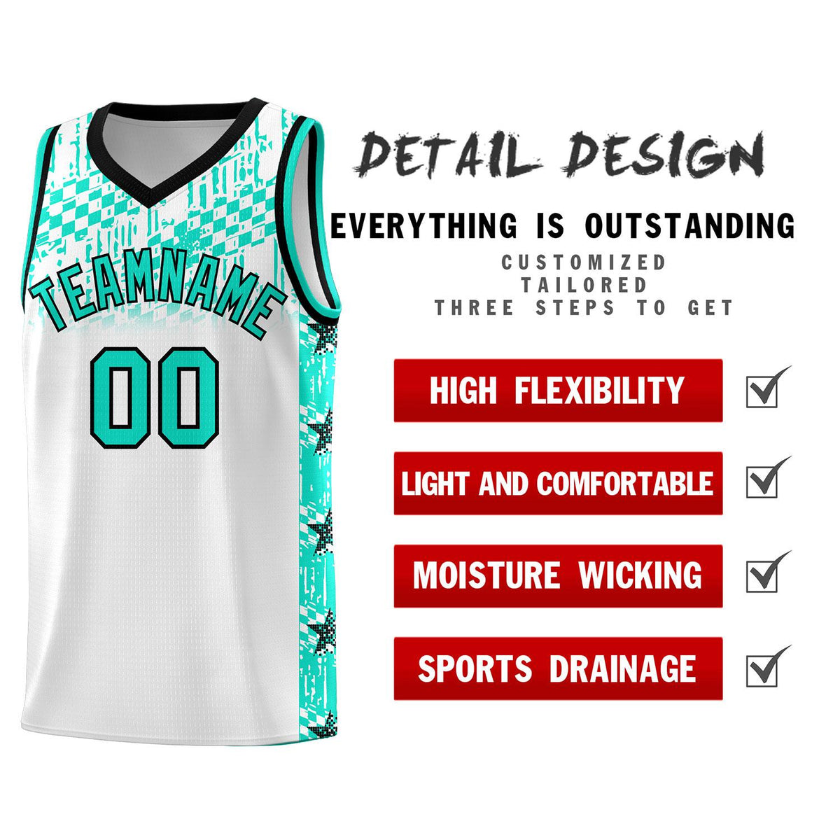 Custom White Mosaic Stars Pattern Sports Uniform Basketball Jersey