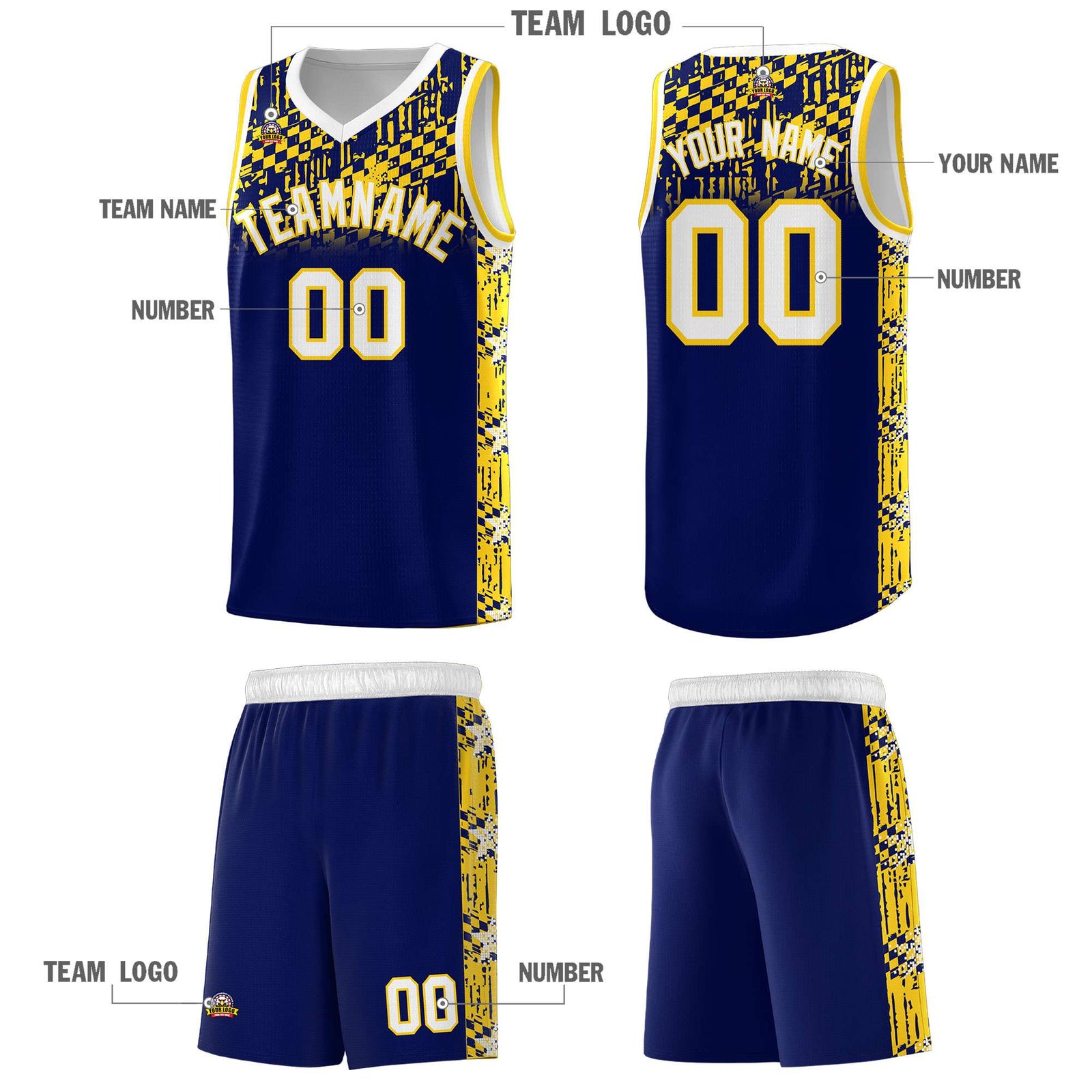 Custom Navy Mosaic Stars Pattern Sports Uniform Basketball Jersey