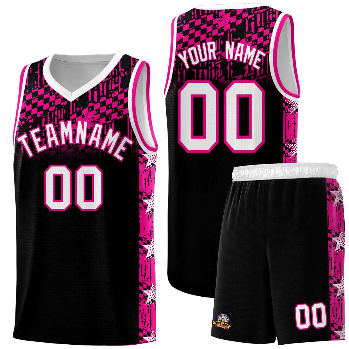 Custom Black Mosaic Stars Pattern Sports Uniform Basketball Jersey