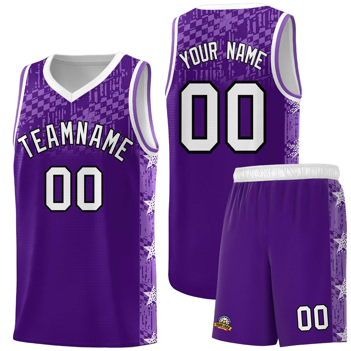 Custom Purple Mosaic Stars Pattern Sports Uniform Basketball Jersey