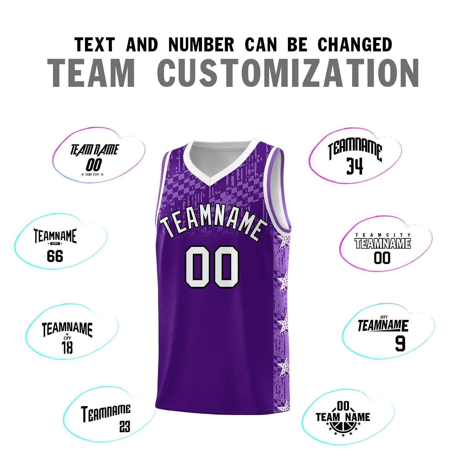 Custom Purple Mosaic Stars Pattern Sports Uniform Basketball Jersey