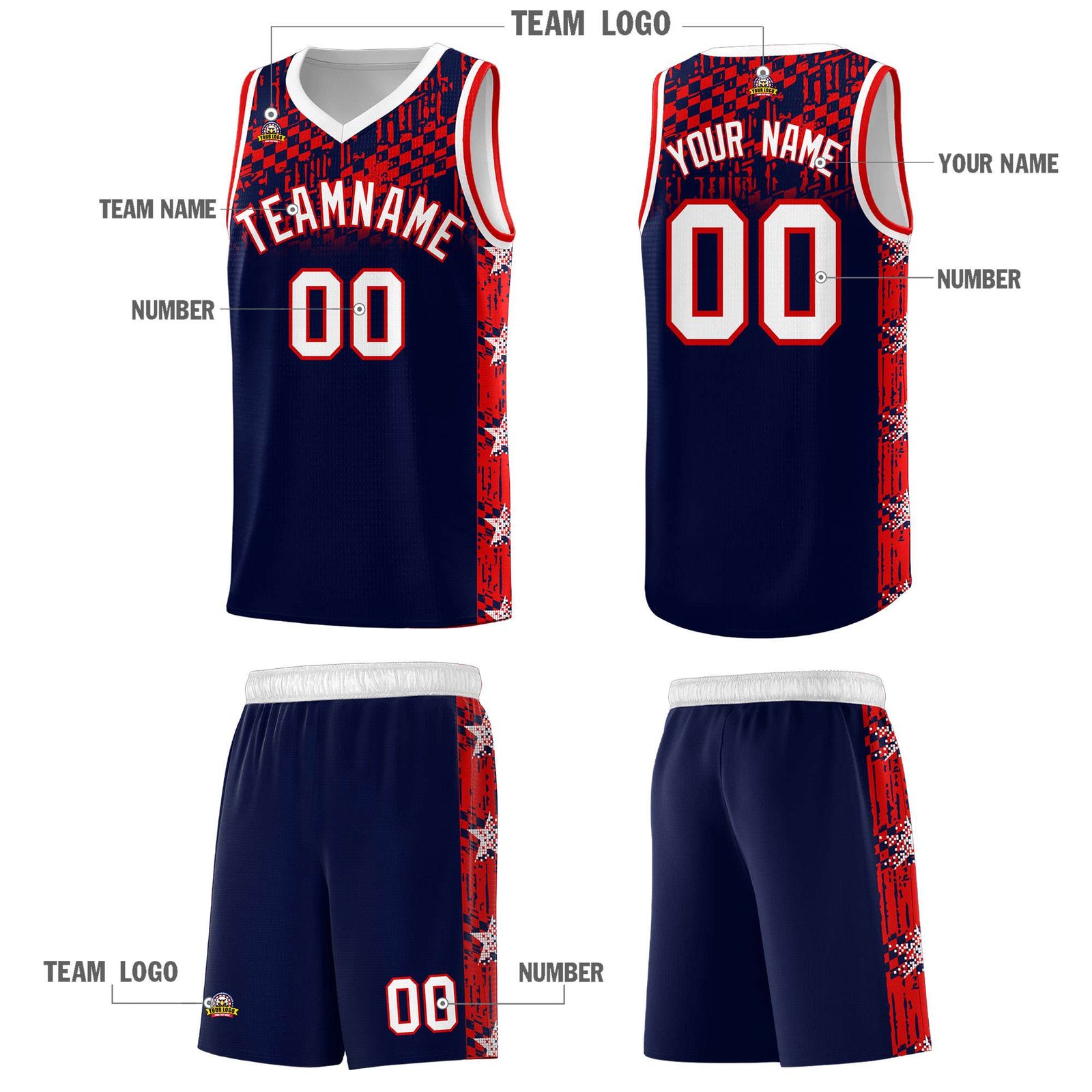 Custom Navy Mosaic Stars Pattern Sports Uniform Basketball Jersey