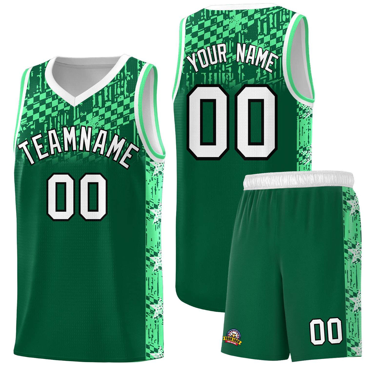 Custom Kelly Green Mosaic Stars Pattern Sports Uniform Basketball Jersey