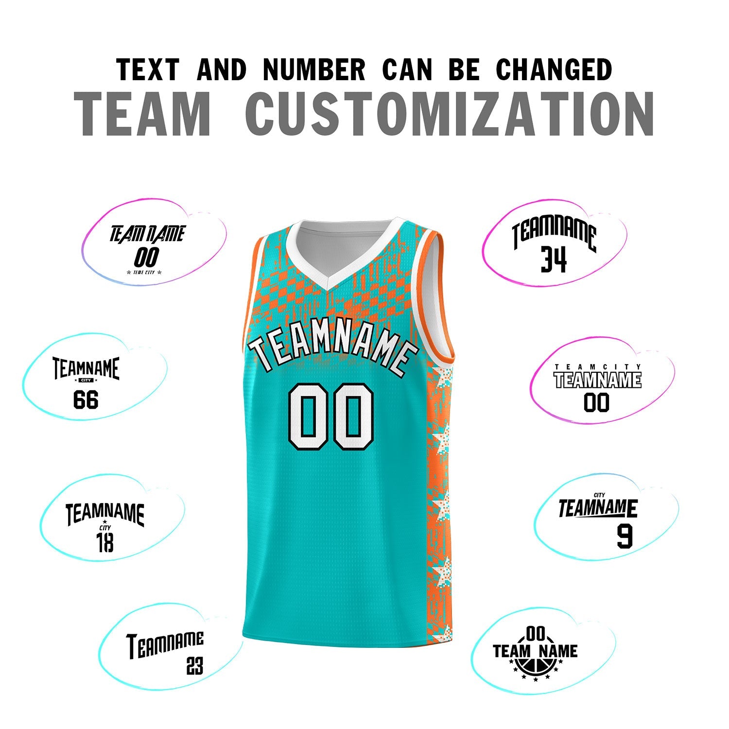 Custom Aqua Mosaic Stars Pattern Sports Uniform Basketball Jersey