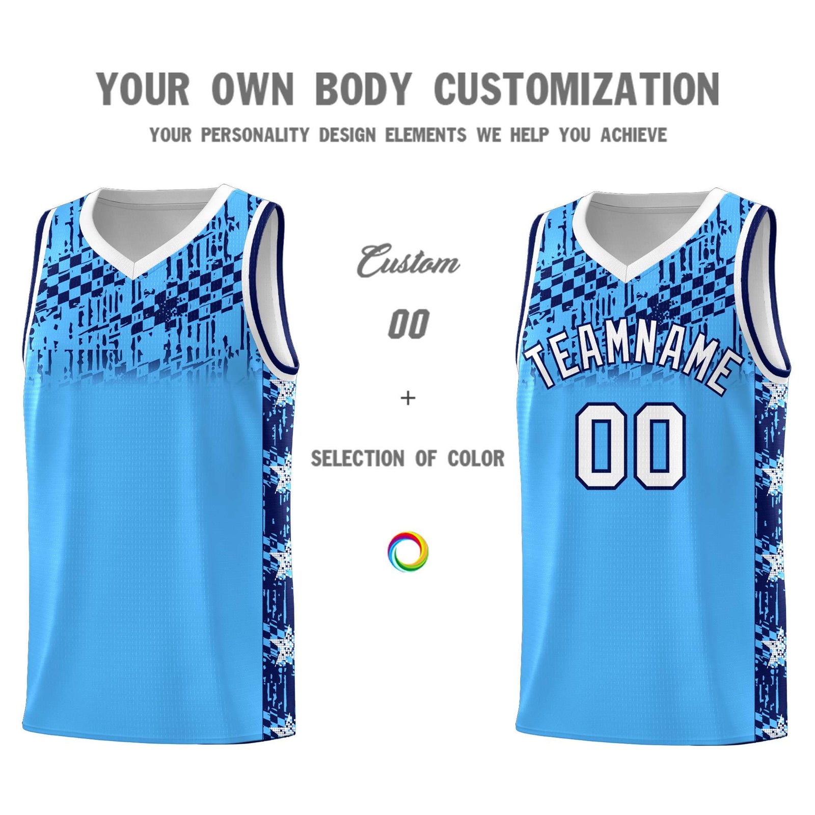 Custom Powder Blue Mosaic Stars Pattern Sports Uniform Basketball Jersey