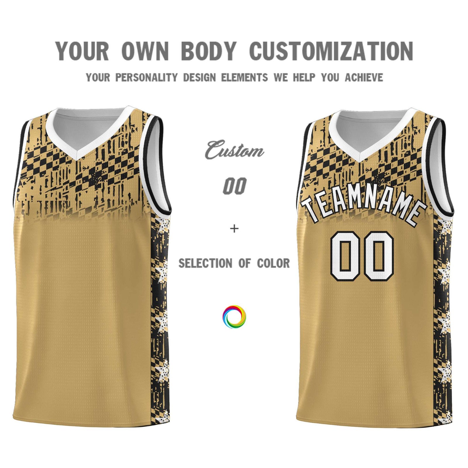 Custom Old Gold Mosaic Stars Pattern Sports Uniform Basketball Jersey