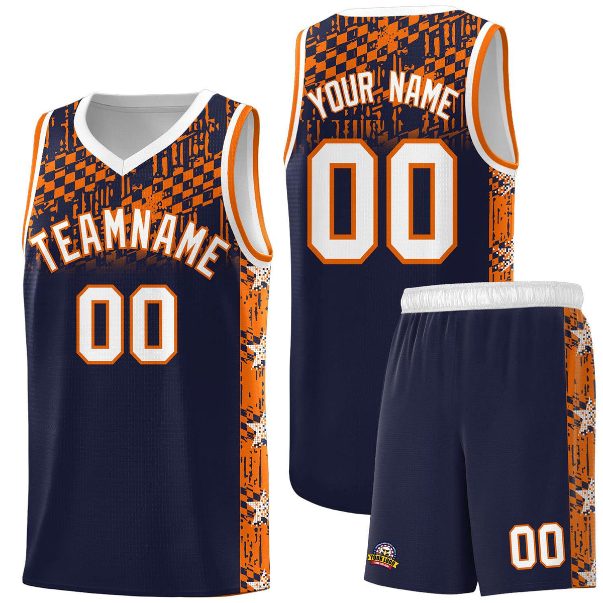 Custom Navy Mosaic Stars Pattern Sports Uniform Basketball Jersey