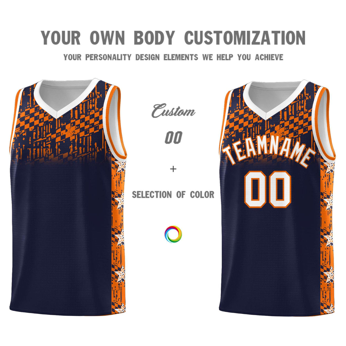Custom Navy Mosaic Stars Pattern Sports Uniform Basketball Jersey
