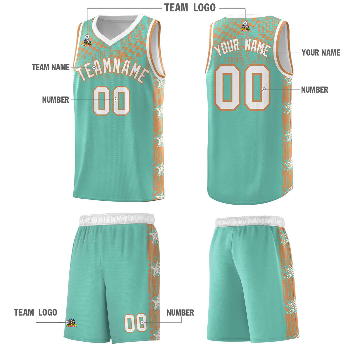 Custom Bright Green Mosaic Stars Pattern Sports Uniform Basketball Jersey