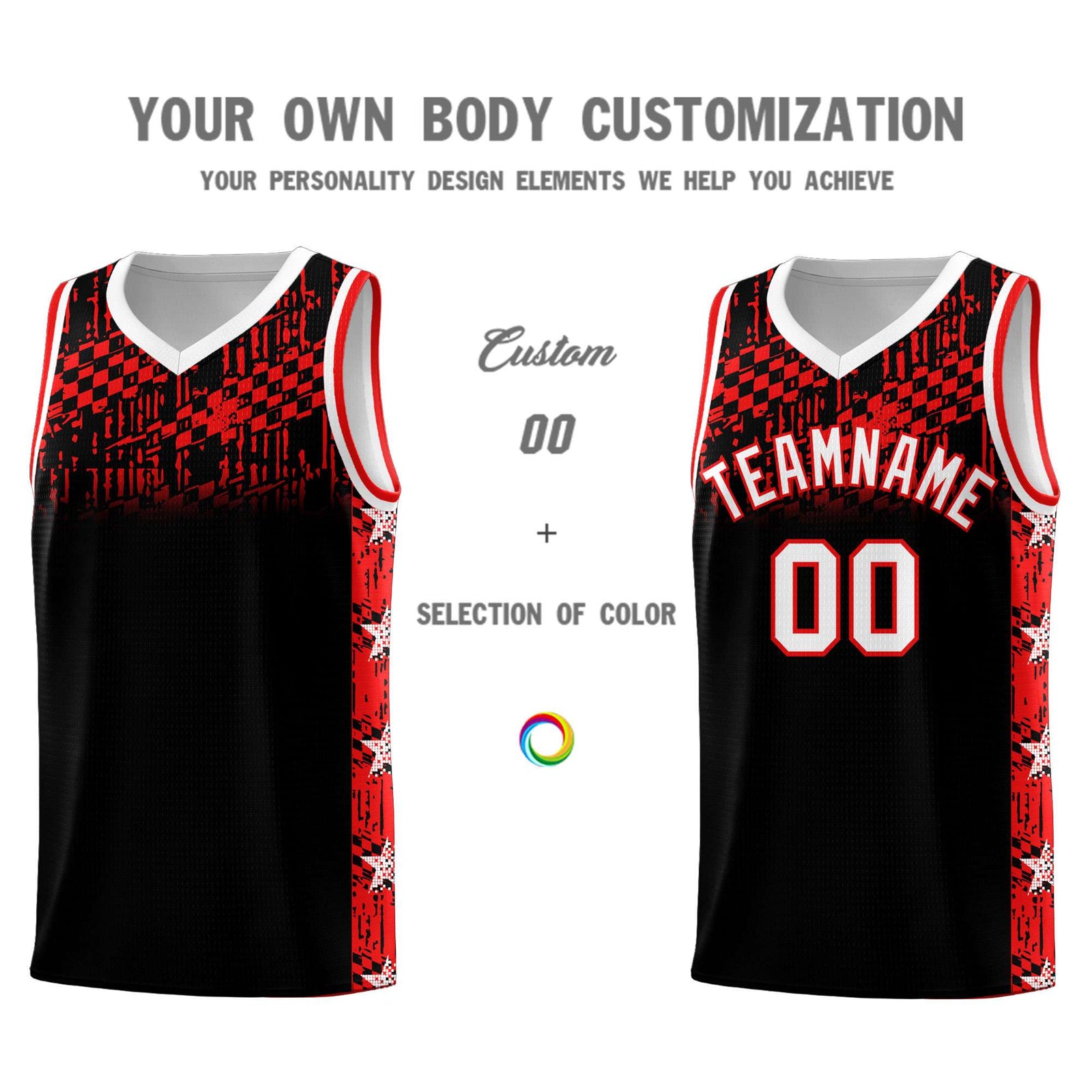 Custom Black Mosaic Stars Pattern Sports Uniform Basketball Jersey