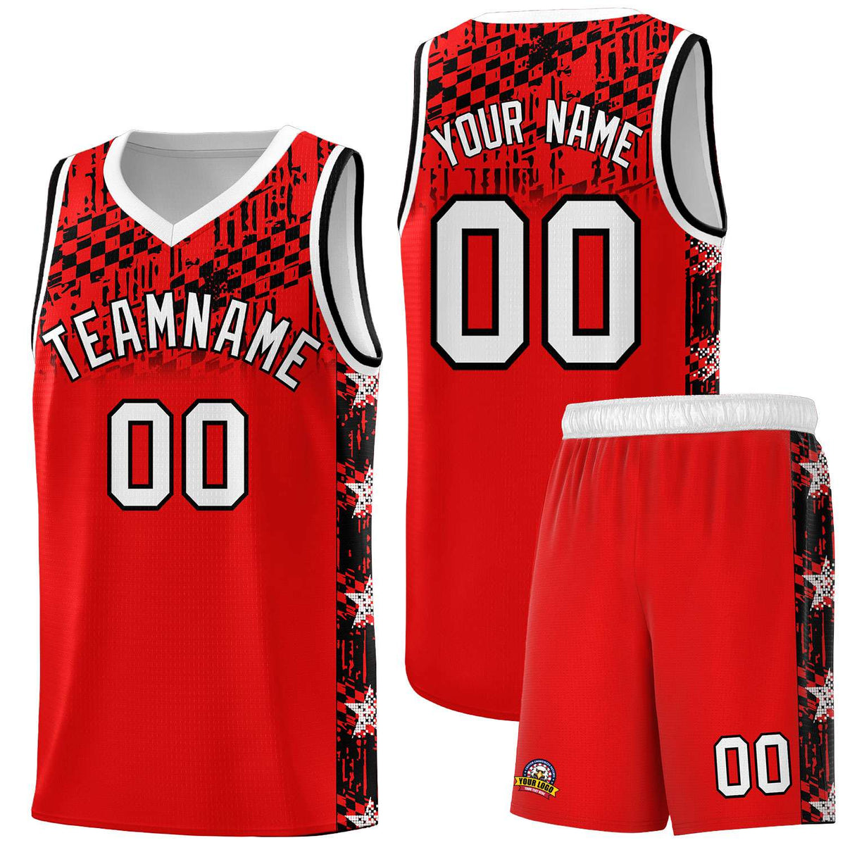 Custom Red Mosaic Stars Pattern Sports Uniform Basketball Jersey