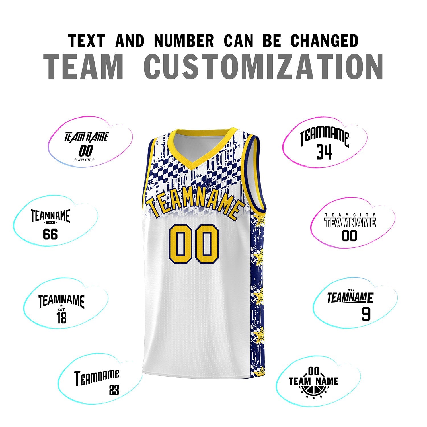 Custom White Mosaic Stars Pattern Sports Uniform Basketball Jersey