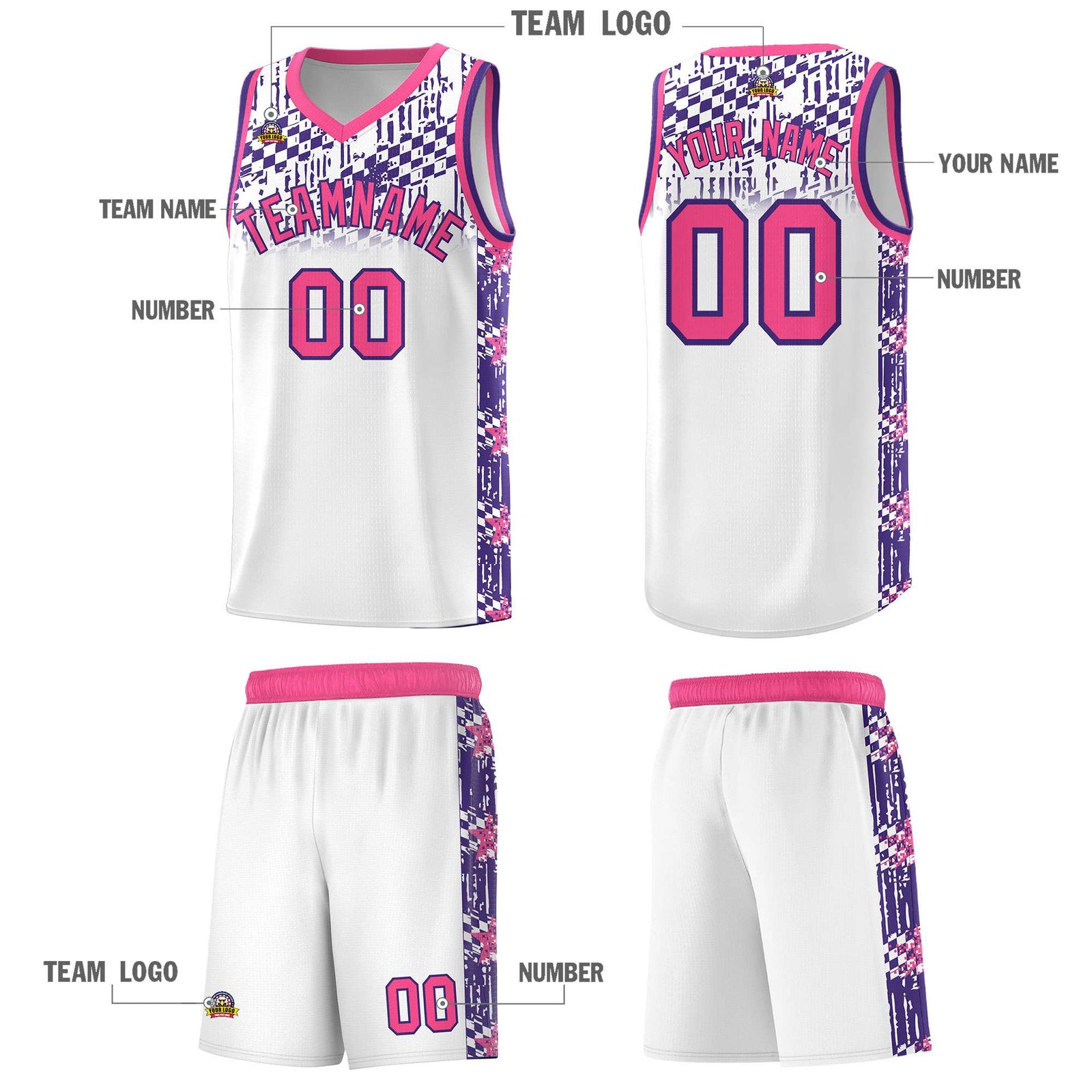 Custom White Mosaic Stars Pattern Sports Uniform Basketball Jersey