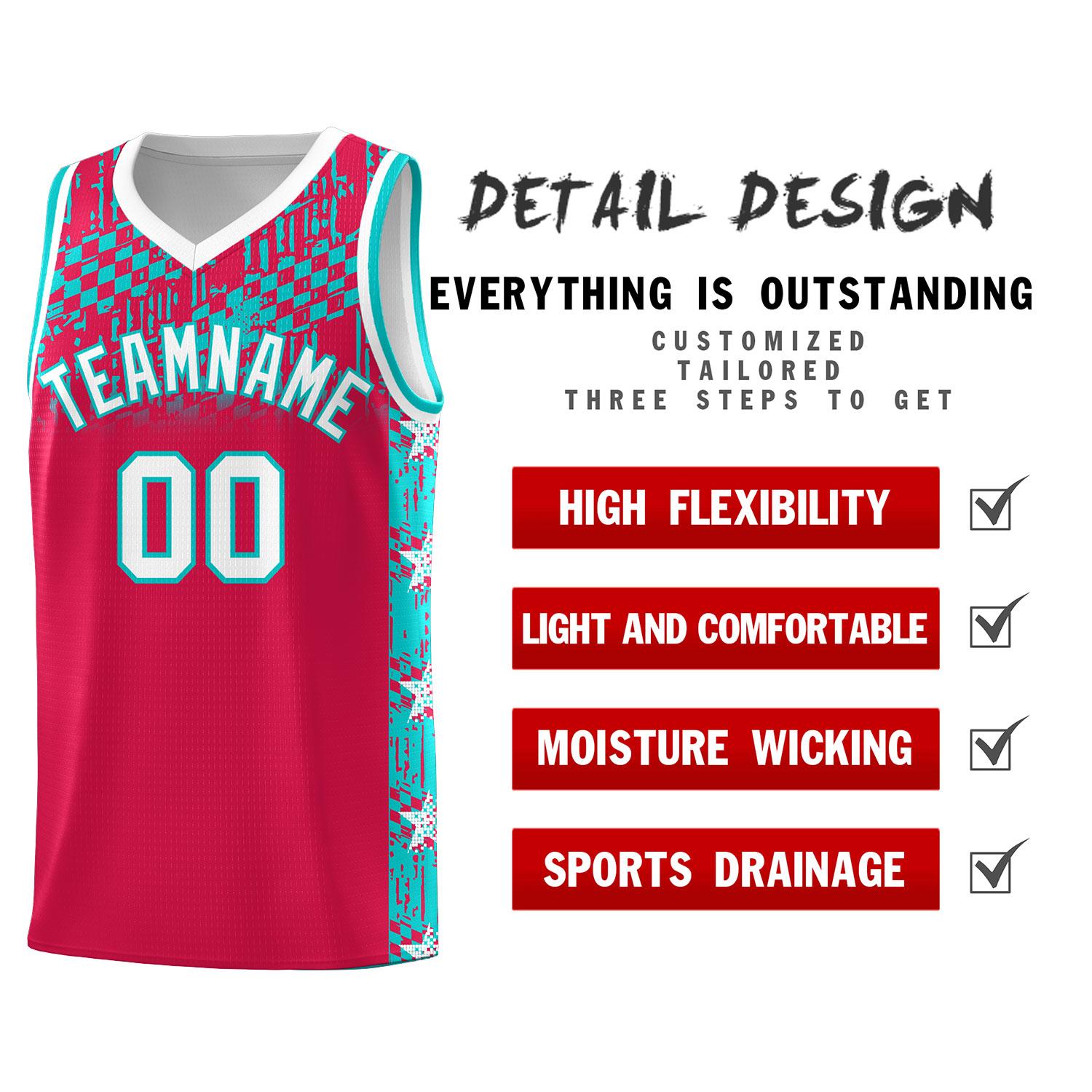 Custom Red Mosaic Stars Pattern Sports Uniform Basketball Jersey