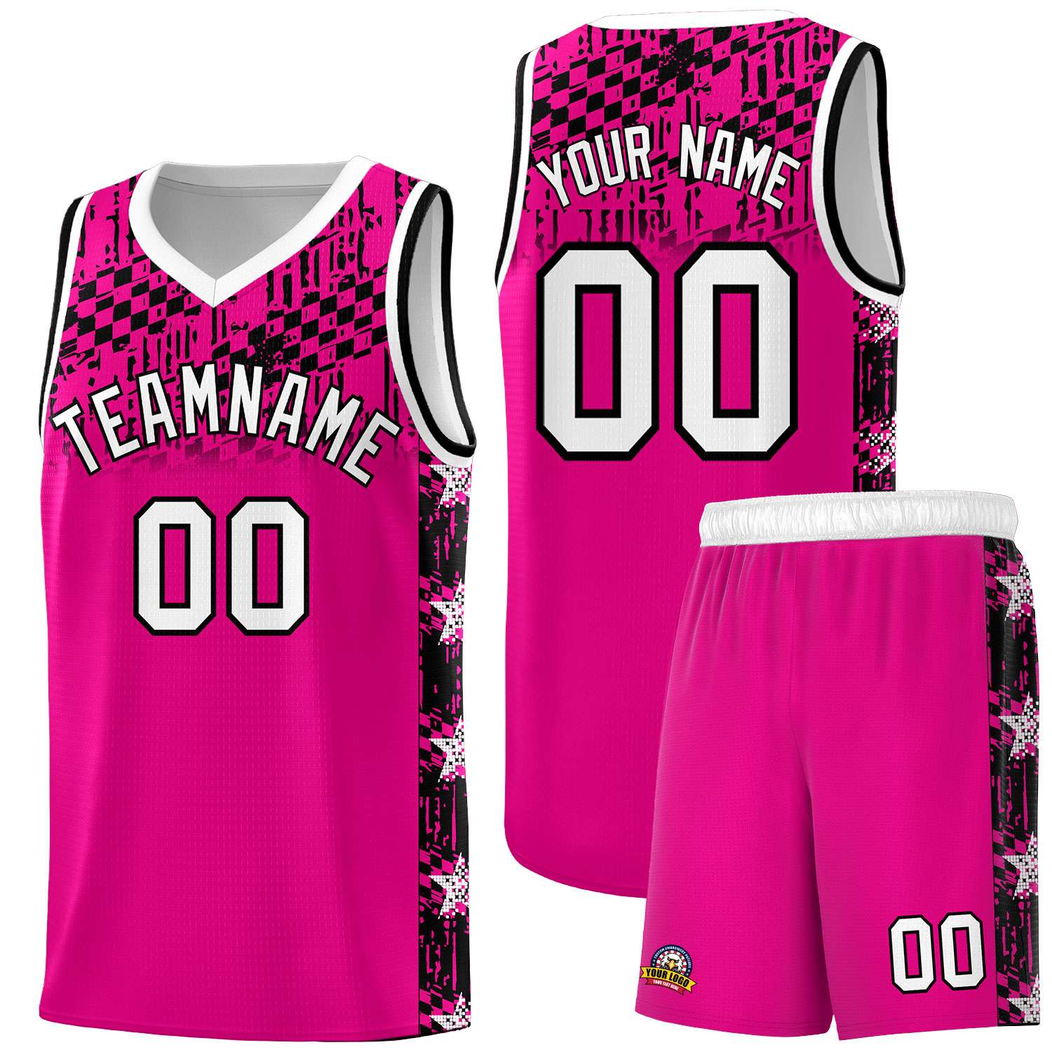 Custom Pink Mosaic Stars Pattern Sports Uniform Basketball Jersey