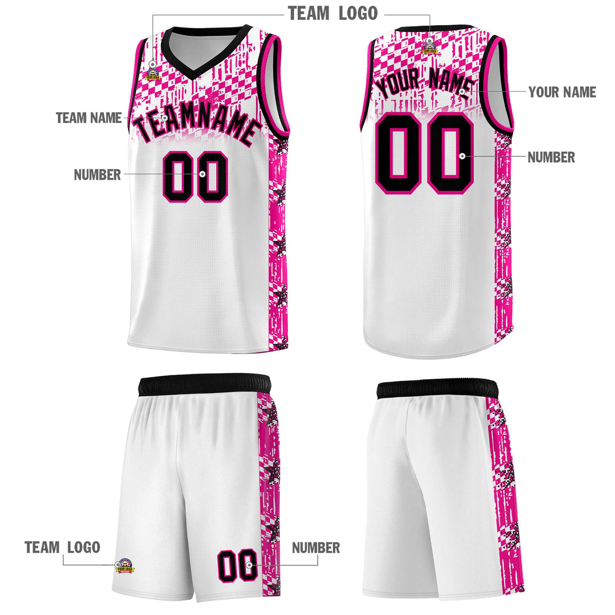 Custom White Mosaic Stars Pattern Sports Uniform Basketball Jersey