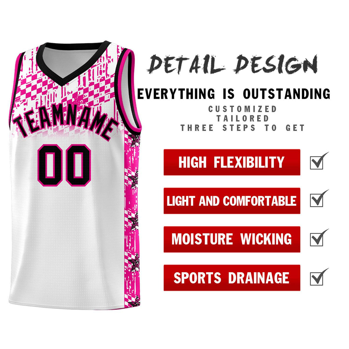 Custom White Mosaic Stars Pattern Sports Uniform Basketball Jersey
